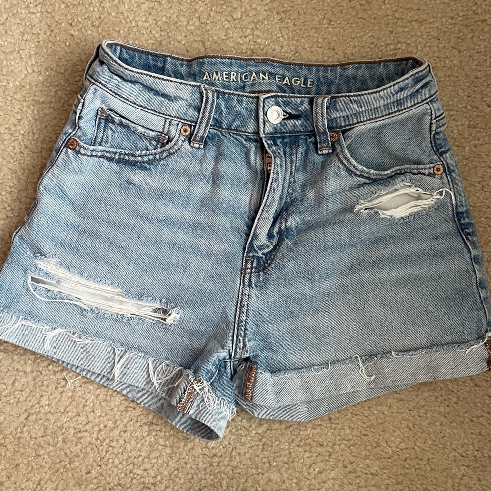 American Eagle Outfitters Light Blue Distressed Denim Shorts